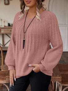 SHEIN LUNE Áo len tay Raglan trơn cỡ lớn - Bụi hồng - Xem 6