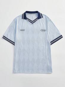 Aesthetic Post 男士字母圖案條紋飾邊T恤 - 寶藍色 - 查看 1