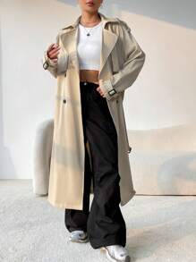 SHEIN x Carly Lawrence SHEIN EZwear Double Breasted Belted Trench Coat