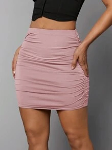 SHEIN BAE Falda De Punto De Media Pierna - Rosa vieja - Ver 5