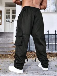 Manfinity LEGND Pantalones Rectos Holgados De Talla Grande Para Hombres Con Bolsillo Volteable - Negro - Ver 2