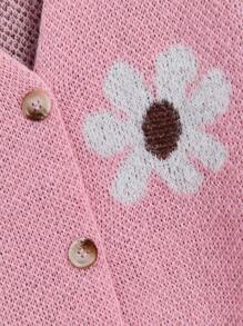 SHEIN Tween Girl Floral Pattern Drop Shoulder Cardigan - Pink - View 6