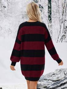 SHEIN Sukienka ciążowa z odkrytymi ramionami i kolorowym blokiem kolorów, na zimę - Wielokolorowe - Zobacz 2