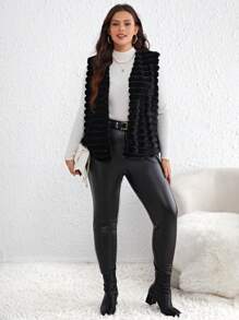 SHEIN Clasi Hơn Mở Mặt trước Áo khoác vest fuzzy - màu đen - Xem 6