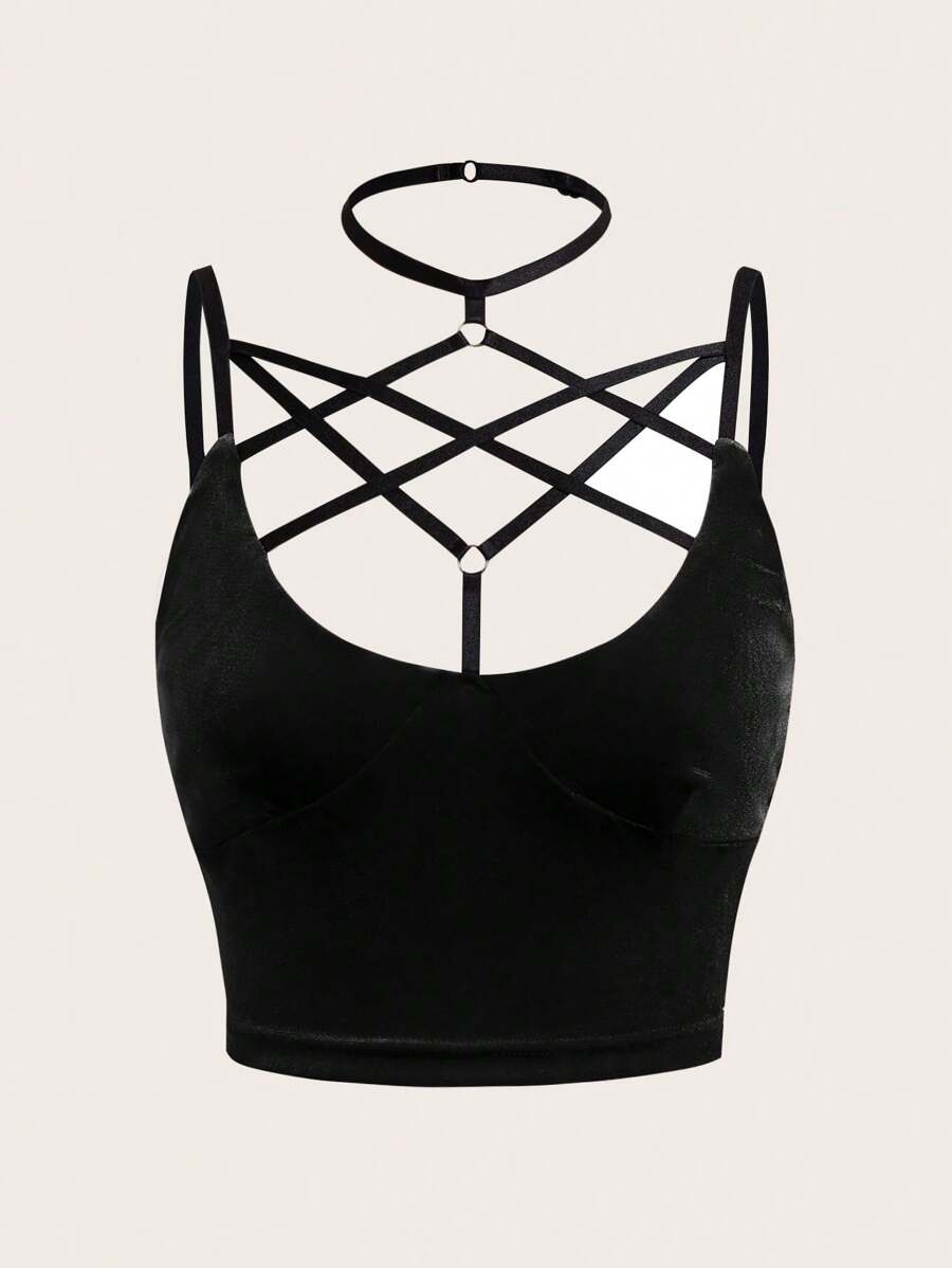 SHEIN ICON Solid Color Crisscross Tied Backless Camisole Top For Summer - Black - View 1