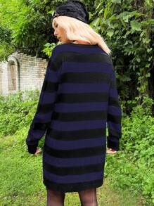 ROMWE PUNK Two-tone Striped Sweater Dress - Blue - View 2