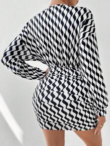 SHEIN Privé In Toàn bộ Thả vai Xù Váy bodycon - Đen và trắng - Xem 2