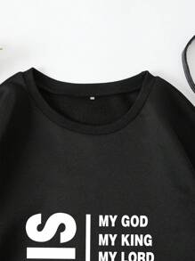 INAWLY Plus Slogan Graphic Drop Shoulder Sweatshirt - Black - View 7