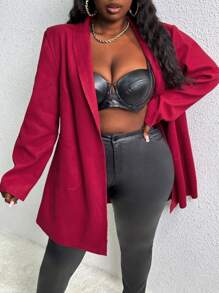 Slaydiva Plus Shawl Collar Open Front Overcoat - Burgundy - View 1