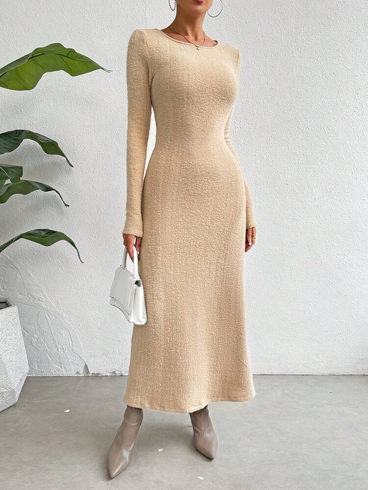 Solid Color Plush Dress