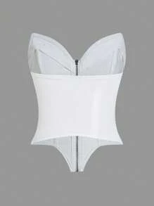 SHEIN ICON Top tubo de cuero sintético con cremallera delantera - Blanco - Ver 2