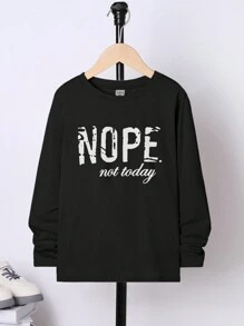 SHEIN Cậu bé Tween Đồ họa Khẩu hiệu Áo thun - màu đen - Xem 1