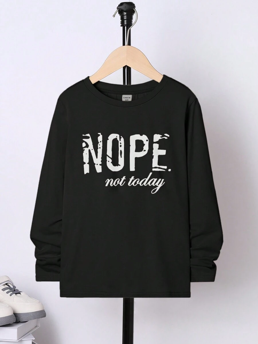 SHEIN Cậu bé Tween Đồ họa Khẩu hiệu Áo thun - màu đen - Xem 1