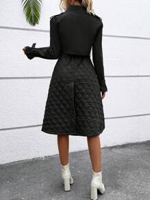 SHEIN Essnce 1pc Double Breasted Crop Trench Coat - Black - View 2