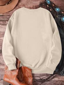 SHEIN EZwear Chữ & Bướm In Lót nhiệt Áo nỉ - Màu be - Xem 2