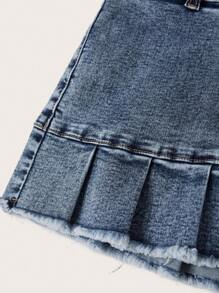 SHEIN ICON Pleated Hem Denim Skirt - Dark Wash - View 3