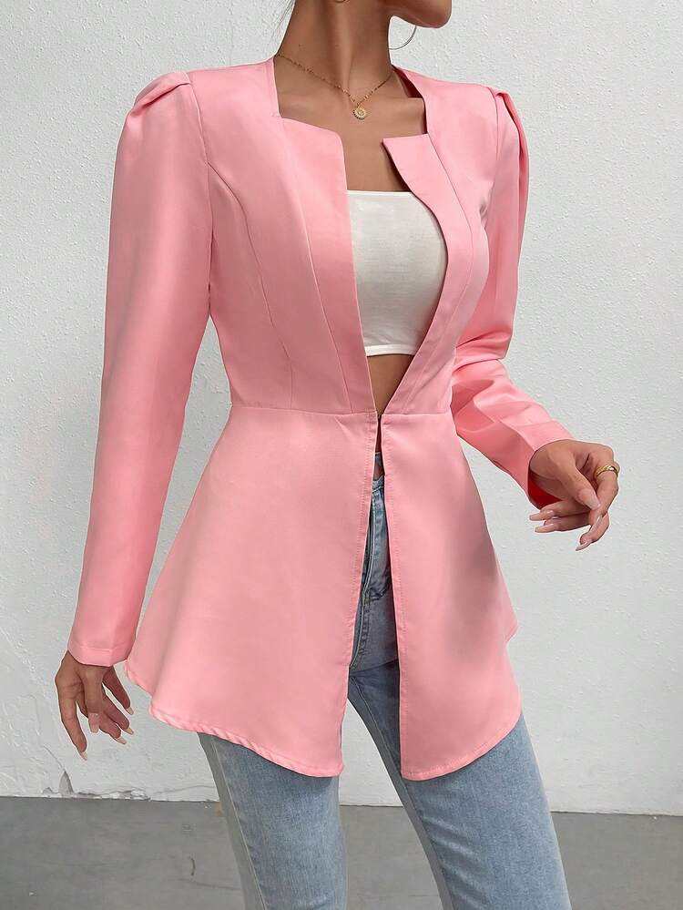 Solid Puff Sleeve Open Front Coat Fall Cloth For Women