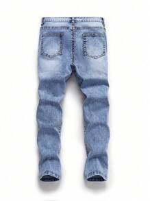 SHEIN Explorewe Quần Jeans Tween Boy Rách Sờn Bleach Wash - Rửa trung bình - Xem 2