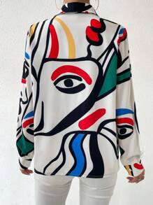 Chiquease Camisa De Botones Estampado De Dibujos Animados Con Mangas Enrolladas - Multicolor - Ver 4