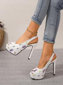 Tacones para mujeres beige de tacón alto - Beis - Ver 1