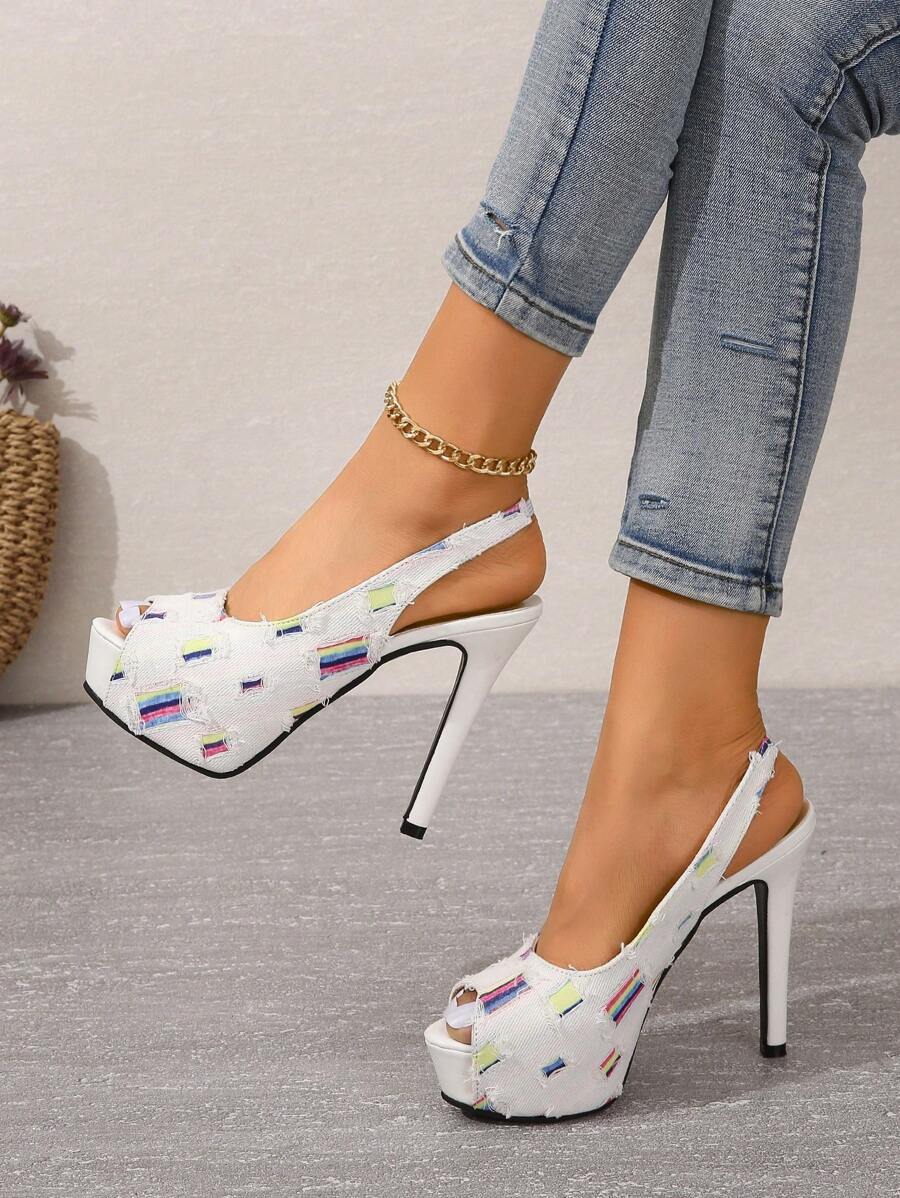 Tacones para mujeres beige de tacón alto - Beis - Ver 1