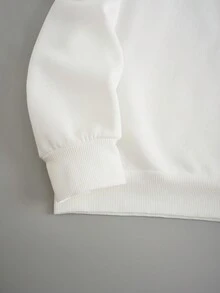 SHEIN Unity 加大码女式骷髅标语印花抓绒卫衣 - 白色 - 查看 4