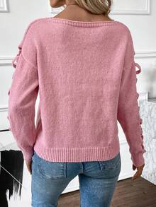 SHEIN LUNE 交叉袖船領落肩袖套頭毛衣 - 粉色 - 查看 2