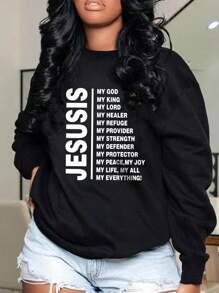 INAWLY Plus Slogan Graphic Drop Shoulder Sweatshirt - Black - View 1