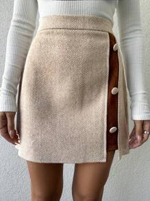 SHEIN Cottnline Women's Skirt With Button Detailing - Apricot - View 2