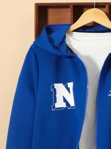 SHEIN Teen Boy Slogan Graphic Zip Up Sweatshirt - Blue - View 3