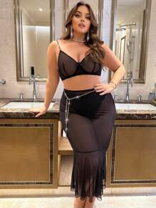 Damski Rozmiar Plus Widzieć przez Siatka Erotyczna Bielizna - Czarne - Zobacz 1