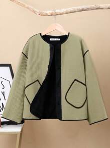 SHEIN 男童冬季厚款保暖衬里编织夹克 - 卡其色 - 查看 4