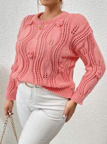 Vionelle 加花贴花落肩镂空针织毛衣套头衫秋冬毛衣 - 粉色 - 查看 6