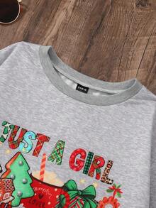 Christmas Print Drop Shoulder Sweatshirt - Grey - View 4