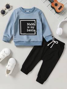 Baby Boy Slogan Graphic Sweatshirt & Sweatpants - Blue - View 4