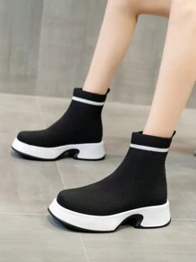 Giày bốt tất co giãn thời trang dành cho nữ 2023 Giày bốt cổ cao đế cao mới - màu đen - Xem 2