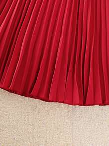 Cô gái Tween Surplice cổ Tay áo lồng đèn Viền xếp Đầm - Đỏ - Xem 6