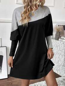 SHEIN LUNE Two Tone Gigot Sleeve Tee Dress - Multicolor - View 3