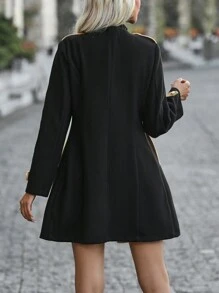 SHEIN Privé 拼接面雙排釦花呢外套 - 黑色 - 查看 2