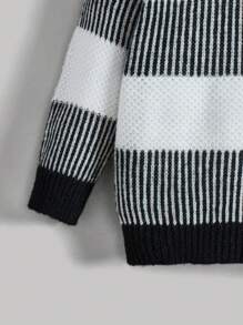 SHEIN 男小童條紋圖案套頭毛衣 - 黑色 - 查看 3