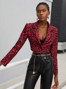 Maija In hoa Báo Crop Blazer - Đỏ - Xem 8