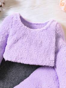 SHEIN 幼兒女童毛絨二件套裝 - 紫色 - 查看 3