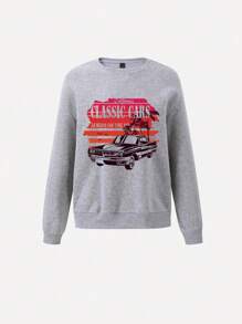 SHEIN Unity Áo nỉ cổ tròn in họa tiết thường ngày dành cho nữ - Xám - Xem 1