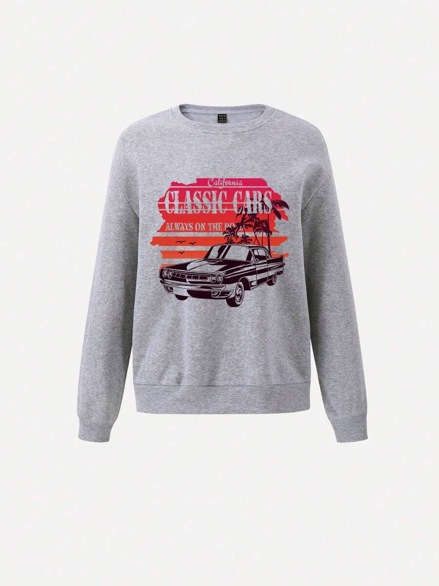 SHEIN Unity Áo nỉ cổ tròn in họa tiết thường ngày dành cho nữ - Xám - Xem 1