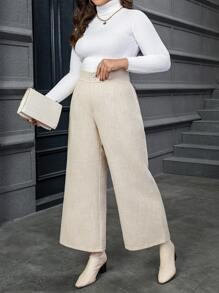Calvaya Plus High Waist Wide Leg Pants - Apricot - View 1