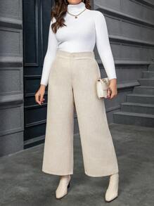 Calvaya Plus High Waist Wide Leg Pants - Apricot - View 5