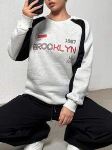 SHEIN Unity Sudadera con estampado de letra de manga raglán - Multicolor - Ver 3