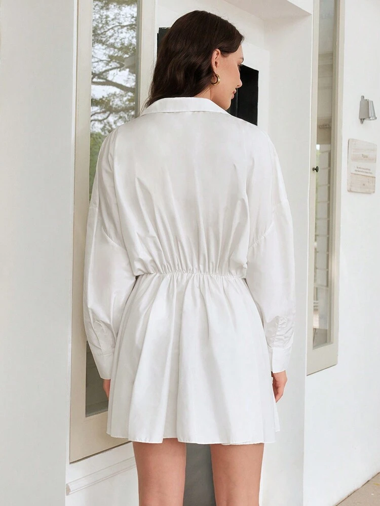 Drop Shoulder Shirt Dress Without Belt