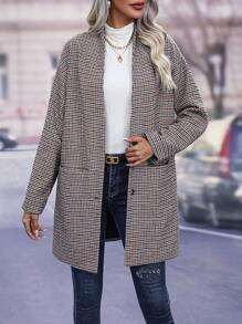 SHEIN Clasi Plaid Print Drop Shoulder Overcoat - Multicolor - View 6