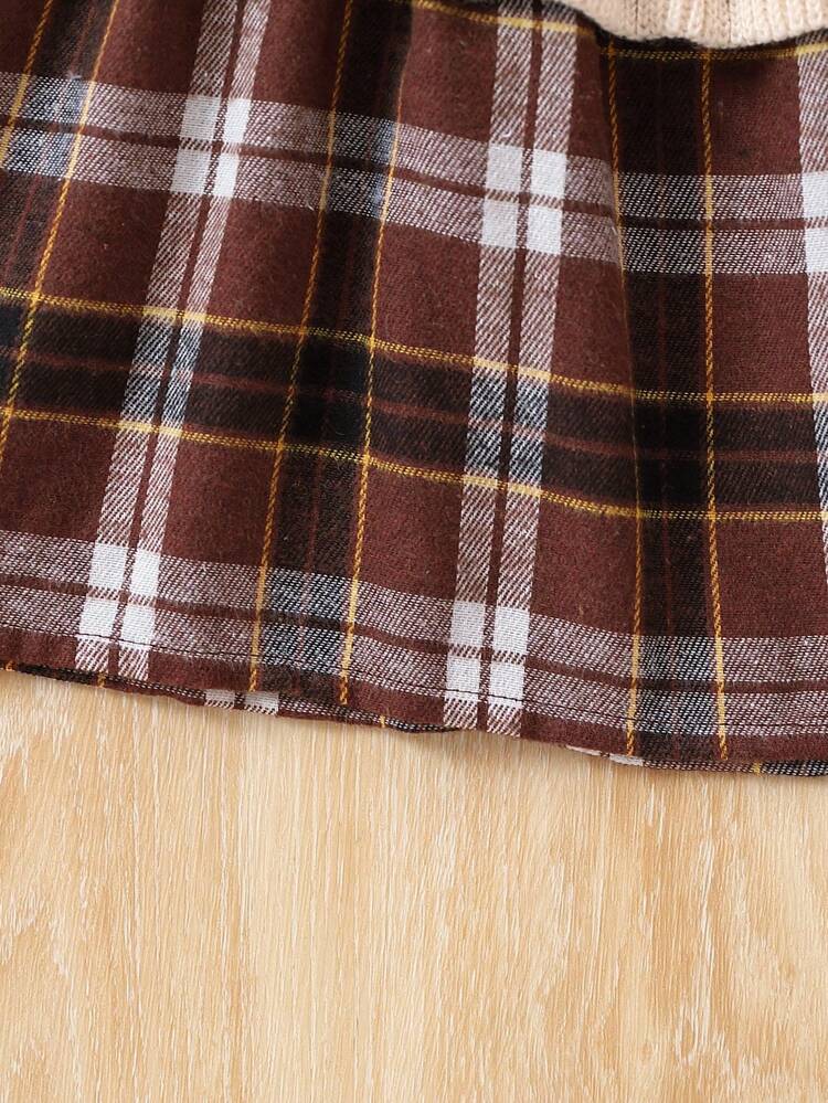 Little Girls' Plaid Knitted Ruffle Hem Sweater Dress